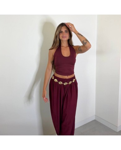 PANTALÓN FLUIDO PUÑO VINO