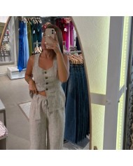 CONJUNTO CHALECO TIPO LINO TAUPÉ