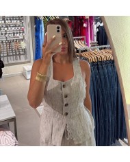CONJUNTO CHALECO TIPO LINO TAUPÉ