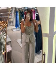 CONJUNTO CHALECO TIPO LINO TAUPÉ