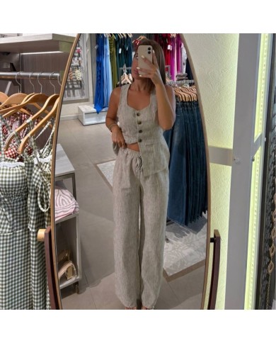 CONJUNTO CHALECO TIPO LINO TAUPÉ
