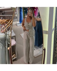 CONJUNTO CHALECO TIPO LINO TAUPÉ