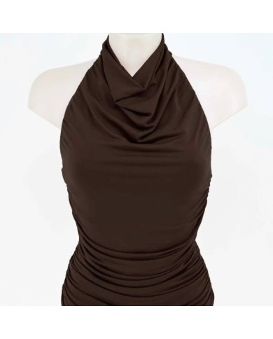 TOP HALTER FRUNCIDO CHOCO