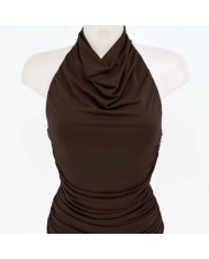TOP HALTER FRUNCIDO CHOCO