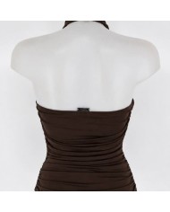 TOP HALTER FRUNCIDO CHOCO