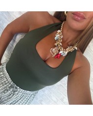 TOP ESCOTE U VERDE CAQUI