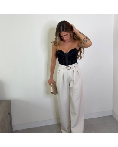 PANTALÓN TRAJE CINTURÓN CREMA