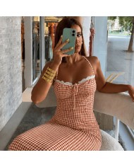VESTIDO VICHY AJUSTADO TEJA