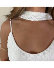 VESTIDO ENCAJE + LAZADA BLANCO