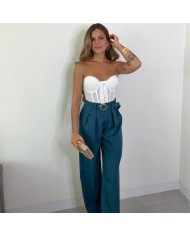 PANTALÓN TRAJE CINTURÓN PETRÓLEO