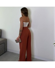 PANTALÓN TRAJE CINTURÓN TEJA