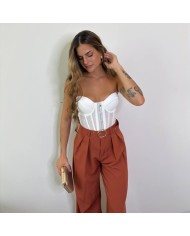 PANTALÓN TRAJE CINTURÓN TEJA