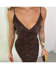 VESTIDO ENCAJE CHOCO