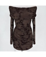 VESTIDO ESCOTE BARCO CHOCO