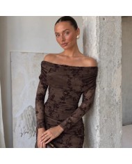 VESTIDO ESCOTE BARCO CHOCO