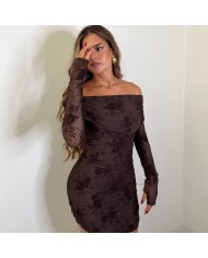 VESTIDO ESCOTE BARCO CHOCO