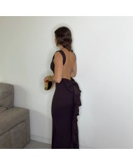 VESTIDO SIRENA LAZO CHOCO