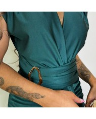 VESTIDO NUDO HEBILLA VERDE ESMERALDA
