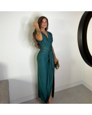 VESTIDO NUDO HEBILLA VERDE ESMERALDA