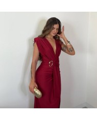 VESTIDO NUDO HEBILLA VINO