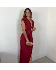 VESTIDO NUDO HEBILLA VINO