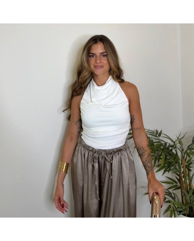 TOP HALTER FRUNCIDO BLANCO