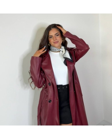 GABARDINA EFECTO PIEL BURDEOS