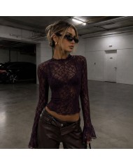 TOP ENCAJE TRANSPARENCIAS BURDEOS