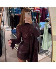 TOP ENCAJE TRANSPARENCIAS BURDEOS
