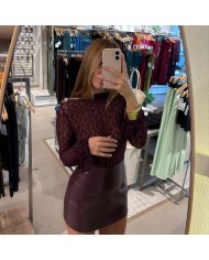 TOP ENCAJE TRANSPARENCIAS BURDEOS