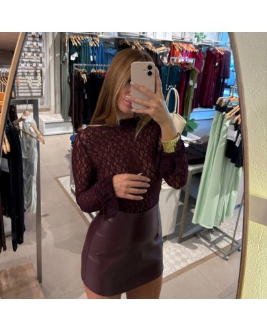 FALDA PANTALÓN EFECTO PIEL BURDEOS