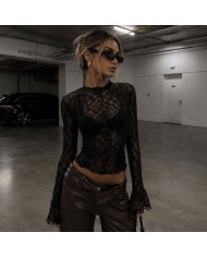 TOP ENCAJE TRANSPARENCIAS NEGRO