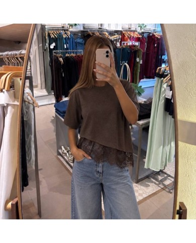 BLUSA ENCAJE CHOCO