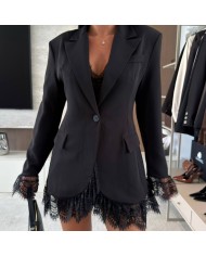 BLAZER VESTIDO LARGA ENCAJE NEGRA