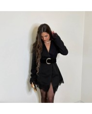 BLAZER VESTIDO LARGA ENCAJE NEGRA