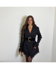 BLAZER VESTIDO LARGA ENCAJE NEGRA