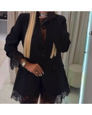 BLAZER VESTIDO LARGA ENCAJE NEGRA