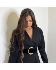 BLAZER VESTIDO LARGA ENCAJE NEGRA