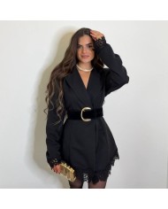 BLAZER VESTIDO LARGA ENCAJE NEGRA