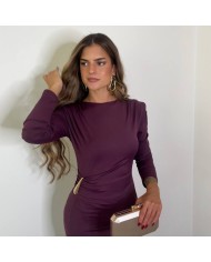 VESTIDO HEBILLA HOMBRERAS BERENJENA