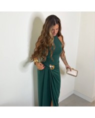 VESTIDO HALTER HEBILLA VERDE BOTELLA