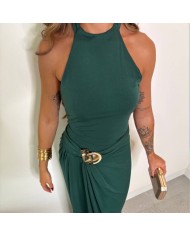 VESTIDO HALTER HEBILLA VERDE BOTELLA