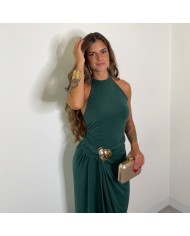 VESTIDO HALTER HEBILLA VERDE BOTELLA