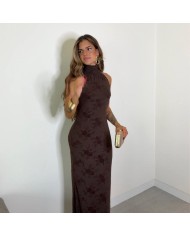 VESTIDO HALTER TUL ESTAMPADO CHOCO