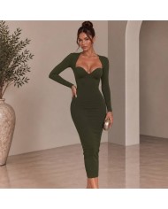 VESTIDO ESCOTE CORAZÓN VERDE CAQUI