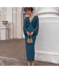 VESTIDO COMBINADO ENCAJE PETRÓLEO