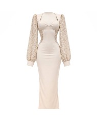 VESTIDO ESCOTE CORAZÓN ENCAJE BEIGE
