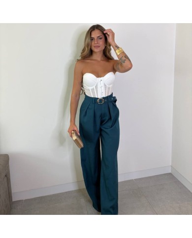 PANTALÓN TRAJE CINTURÓN PETRÓLEO
