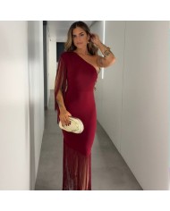 VESTIDO FLECOS VINO