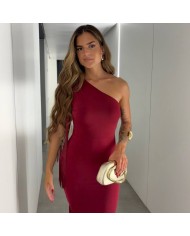 VESTIDO FLECOS VINO